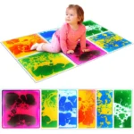 Classroom calm-down area with sensory liquid floor tiles on the floor
