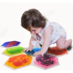 Color options for sensory liquid floor tiles displayed in multiple patterns
