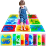 Kids sensory path made of multiple sensory floor tiles in a hallway