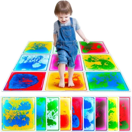 Kids sensory path made of multiple sensory floor tiles in a hallway