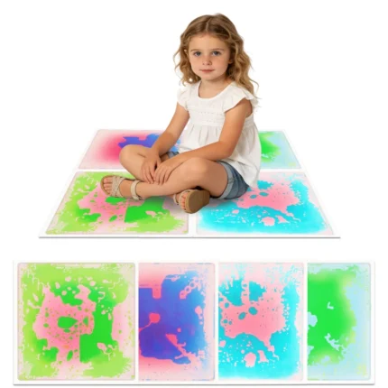 Non-slip backing detail of sensory liquid floor tile for safe indoor use