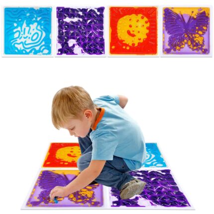 Texture Sensory liquid floor tiles in a home playroom for parent-child interactive play