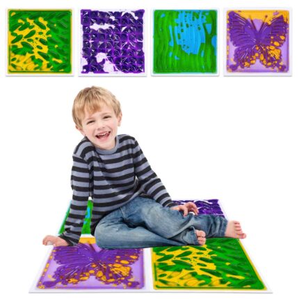 Multiple kids stepping on sensory tiles, durable for high-traffic use