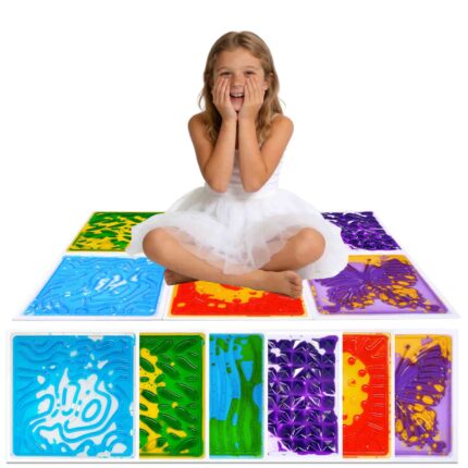 Set of sensory liquid floor tiles for kids, interactive sensory stepping tiles