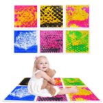 Sensory floor tiles arranged in a playroom/classroom sensory corner for toddlers and kids.