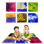 Kids sensory floor tiles set displayed in a playroom, colorful liquid motion panels for active stepping.