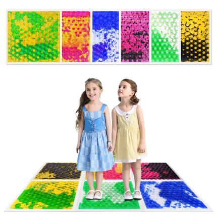 Sensory liquid floor tiles set in [color], showing moving liquid effect for kids’ sensory play
