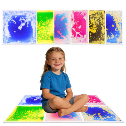 Sensory stepping path made with multiple liquid floor tiles