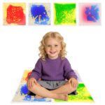 Kids sensory liquid floor tile, square panel with colorful flowing gel