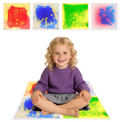 Kids sensory liquid floor tile, square panel with colorful flowing gel