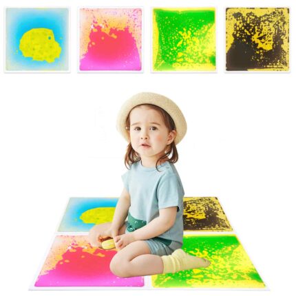 Sensory liquid floor tiles set in multiple colors, square panels