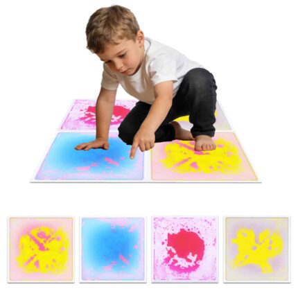 Sensory liquid floor tiles set with colorful moving gel for kids sensory play