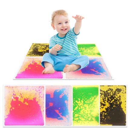 Multiple kids stepping on sensory tiles, durable for high-traffic use