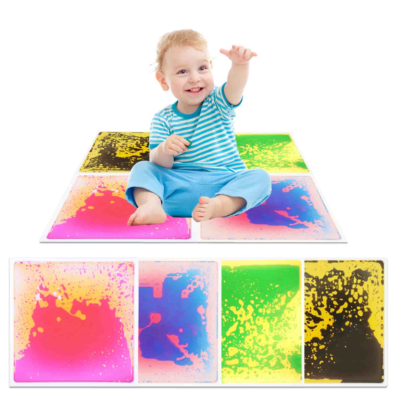 Interactive Liquid Step Tiles | Durable & Easy Clean Multiple kids stepping on sensory tiles, durable for high-traffic use